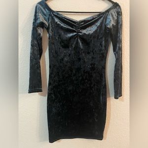 Blue Velvet 3/4 Sleeve Mini Bodycon Dress